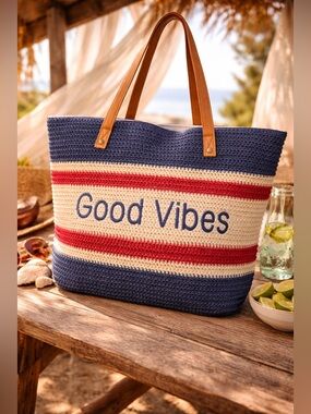 #155 New! Embroidered Good Vibes Tote Bag